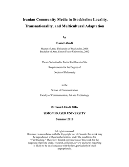 Iranian Community Media in Stockholm: Locality, Transnationality, and Multicultural Adaptation