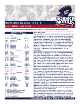 Robert Morris Colonials (4-5-1, 2-1-1) Vs