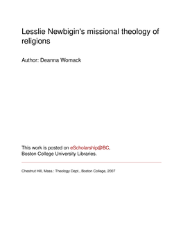 Lesslie Newbigin's Missional Theology of Religions