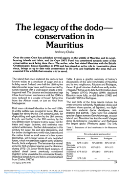 The Legacy of the Dodo—Conservation in Mauritius