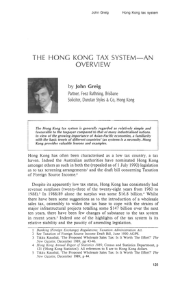 The Hong Kong Tax System an Overview