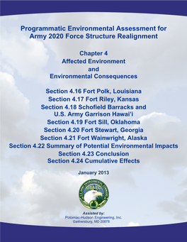 Programmatic Environmental Assessment for Army 2020 Force Structure Realignment