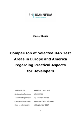 Comparison of Selected UAS Test Areas in Europe and America Regarding Practical Aspects for Developers