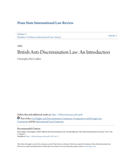 British Anti-Discrimination Law: an Introduction Christopher Mccrudden