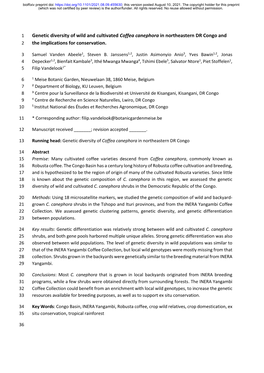 Genetic Diversity of Wild and Cultivated Coffea Canephora in Northeastern DR Congo and 2 the Implications for Conservation