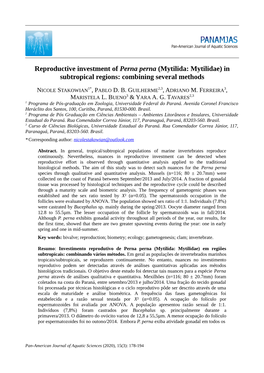 Reproductive Investment of Perna Perna (Mytilida: Mytilidae) in Subtropical Regions: Combining Several Methods