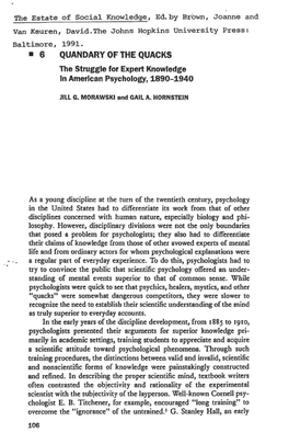 6 QUANDARY of the QUACKS the Struggle for Expert Knowledge in American Psychology, 1890-1940