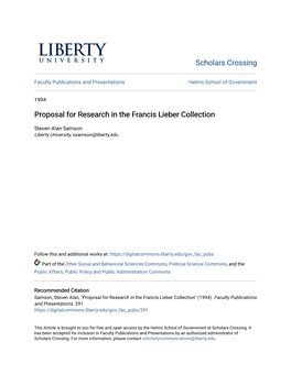 Proposal for Research in the Francis Lieber Collection