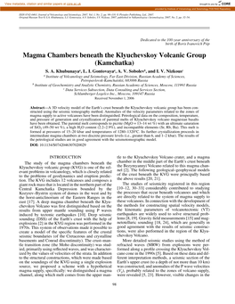 Magma Chambers Beneath the Klyuchevskoy Volcanic Group (Kamchatka) S