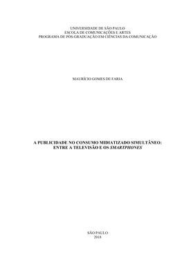 A Publicidade No Consumo Midiatizado Simultâneo: Entre a Televisão E Os Smartphones