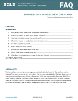 EDENVILLE DAM IMPOUNDMENT DRAWDOWN Frequently Asked Questions (FAQ)