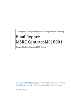 Final Report: MSRC Contract MS18001
