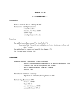 JOHN A. PINTO CURRICULUM VITAE Personal