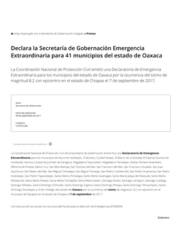 Declara La Secretaría De Gobernación Emergencia Extraordinaria Para 41 Municipios Del Estado De Oaxaca