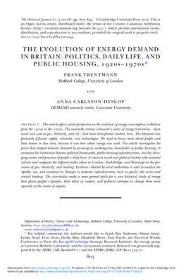 THE EVOLUTION of ENERGY DEMAND in BRITAIN: POLITICS, DAILY LIFE, and PUBLIC HOUSING, S–