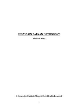 Essays on Balkan Orthodoxy