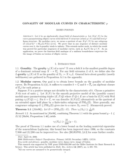 GONALITY of MODULAR CURVES in CHARACTERISTIC P