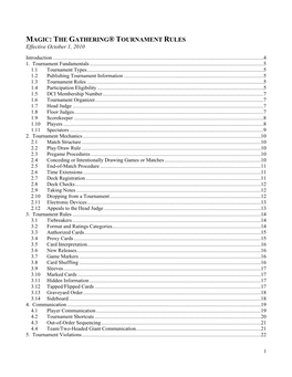 MAGIC: the GATHERING® TOURNAMENT RULES Effective October 1, 2010