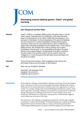 Developing Science Tabletop Games: Catanr and Global Warming