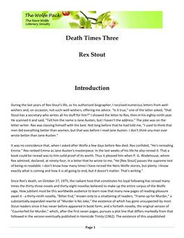Death Times Three Rex Stout Introduction
