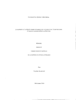 Le Rapport À L'altérité Comme Dynamique Du Voyage Et De L'écriture Dans L'usage Du Monde De Nicolas Bouvier