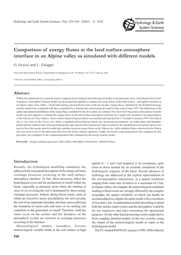 Comparison of Energy Fluxes at the Land Surface-Atmosphere Interface in an Alpine Valley As Simulated with Different Models