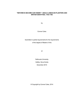 “Reform Is Become Our Enemy:” Anglo-Jamaican Planters and British Identities, 1765-1786