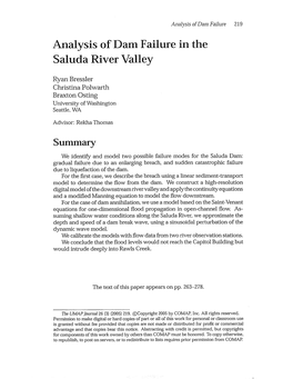 Analysis of Dam Failure in the Saluda River Valley