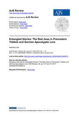 The Red Jews in Premodern Yiddish and German Apocalyptic Lore