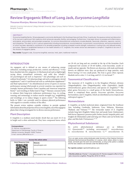 Review Ergogenic Effect of Long Jack, Eurycoma Longifolia