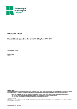Irish and Scots Poverty in the Far North of England 1790-1870