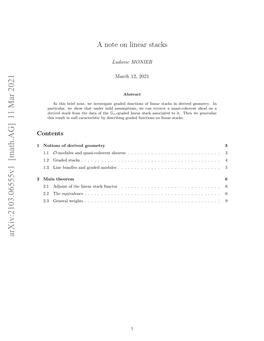 Arxiv:2103.06555V1 [Math.AG] 11 Mar 2021 Oin Fdrvdgeometry Derived of Notions 1 Contents Antheorem Main 2 1.1