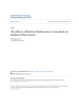 The Effects of Reform Mathematics Curriculum on Student Achievement" (2001)