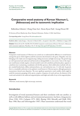 Comparative Wood Anatomy of Korean Viburnuml.(Adoxaceae) and Its