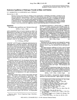 Hydrolysis Equilibrium of Dinitrogen Trioxide in Dilute Acid Solution G