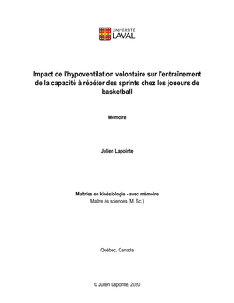 Impact De L'hypoventilation Volontaire Sur L'entraînement De La Capacité À Répéter Des Sprints Chez Les Joueurs De Basketball