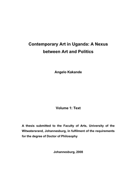 Contemporary Art in Uganda: a Nexus Between Art and Politics