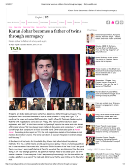 Karan Johar Becomes a Father of Twins Through Surrogacy ­ Bollywoodlife.Com