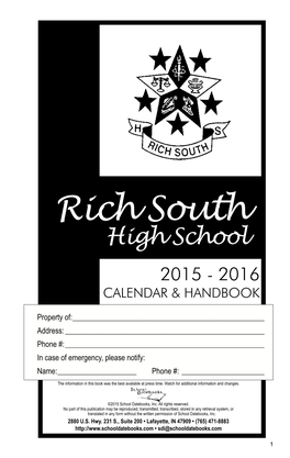 Rich South High School 2015 - 2016 CALENDAR & HANDBOOK