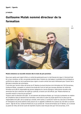 Guillaume Mulak Nommé Directeur De La Formation