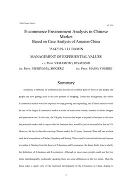 E-Commerce Environment Analysis in Chinese Market Summary