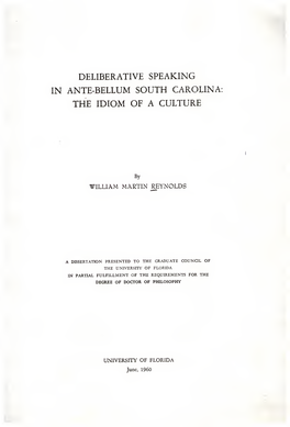 Deliberative Speaking in Ante-Bellum South Carlina