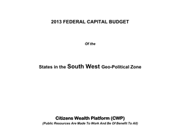 2013 Federal Capital Budget Pull for South West