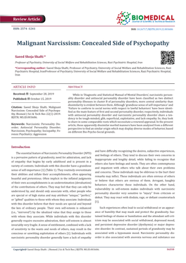 Malignant Narcissism: Concealed Side of Psychopathy