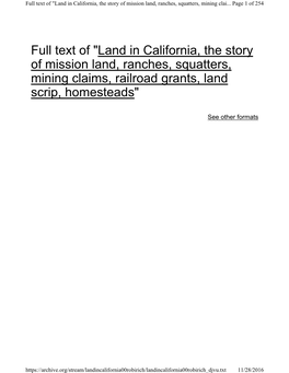 Land in California, the Story of Mission Land, Ranches, Squatters, Mining Clai