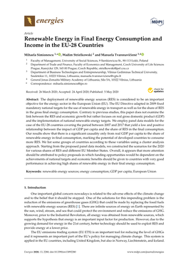 Renewable Energy in Final Energy Consumption and Income in the EU-28 Countries