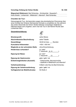 Bad Schandau - Kirnitzschtal - Saupsdorf - Hohe Straße - Lichtenhain - Mittelndorf - Altendorf - Bad Schandau