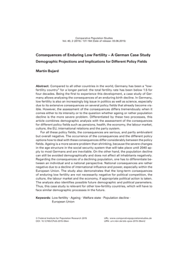 Consequences of Enduring Low Fertility – a German Case Study Demographic Projections and Implications for Different Policy Fields