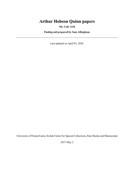 Arthur Hobson Quinn Papers Ms