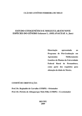 Estudo Citogenético E Molecular Em Nove Espécies Do Gênero S Olanum